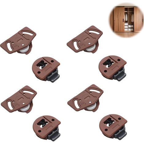 4 paires de Porte Coulissantes pour Porte de Garde-robe avec guide pour armoires encastrées, Roulette Placard, Roues Rouleaux pour Armoire, Vitrines, Remplacement Porte Rouleau (1/5)