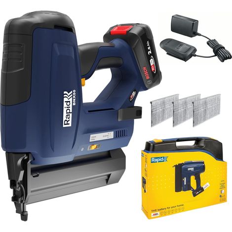 Rapid – Cloueur électrique à batterie 18V 5001498 – Pour clous n°8 de 20 à 50mm – Force de frappe réglable – Coffret avec batterie 2,5Ah et chargeur (1/9)