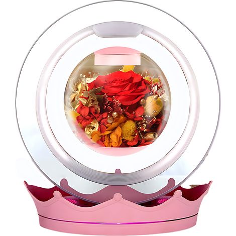 Lampe Rose Flottante Lévitante Haut-Parleur Bluetooth Intégré Fleur Préservée sous Verre Base Couronne LED Rotative Déco (1/3)