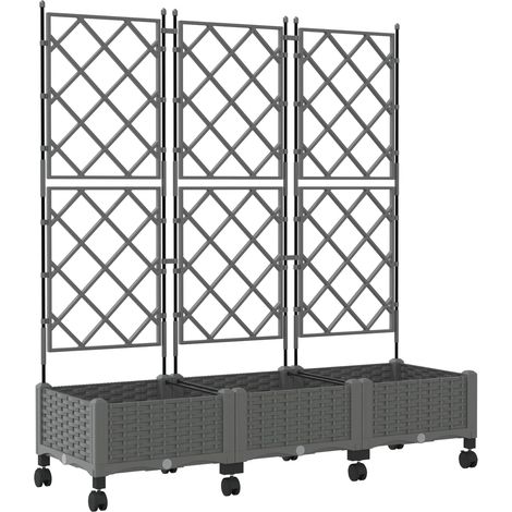 Maison Exclusive - Vaso da giardino con grigliato e ruote 3 pz Grigio Chiaro PP (1/5)