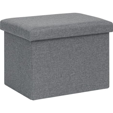 Tabouret de Rangement Pliable en Lin avec Espace de Rangement, Banc rembourré avec Couvercle, pour Salon, Couloir, Chambre d'enfant, 42 x 32 x 32 cm, Gris (1/5)
