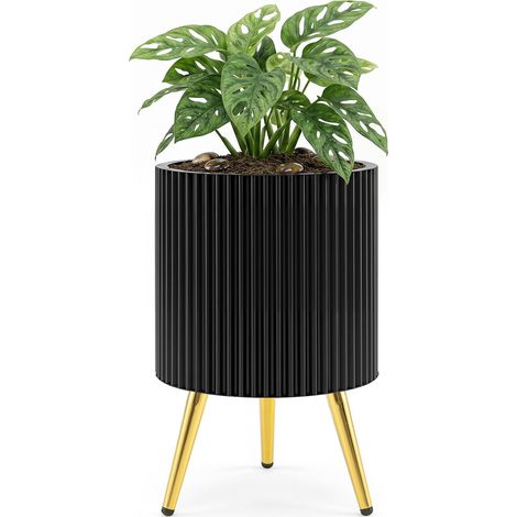 COSTWAY Pot de Fleur Exterieur sur Pied en Métal, Cache-Pot Texturé (1/5)