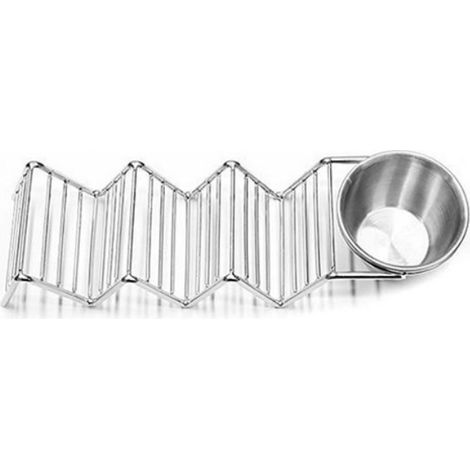 Support à tacos en acier inoxydable brillant à 3 compartiments en forme de V avec gobelet à sauce, idéal pour la cuisine. (1/5)