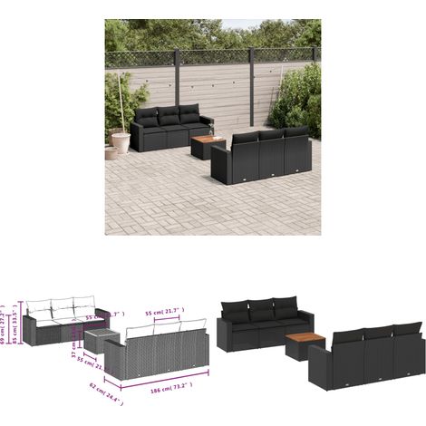 Salon de jardin 7 pcs avec coussins noir résine tressée - Salon De Jardin - Salon Extérieur - Mobilier De Jardin - Set De Salon - Résine Tressée - Home & Living (1/3)