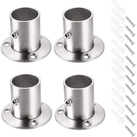 Lot de 4 supports de tringle à rideau Support de rail Support de tige de douille Ensemble de brides en acier inoxydable Supports d'extrémité de tringle de placard pour rideau de placard (Argent) (1/5)