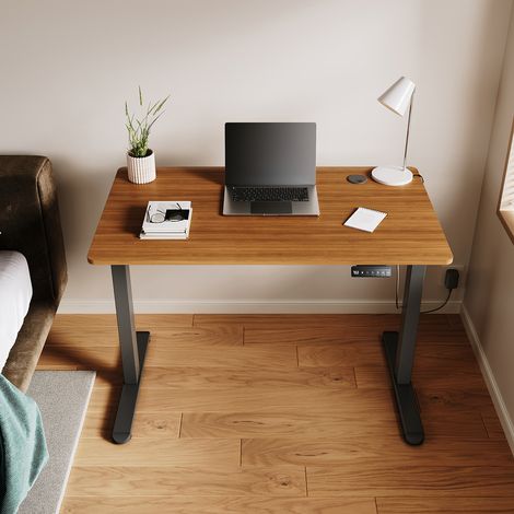 SONNI Höhenverstellbarer Schreibtisch, Stehpult, Bürstenloser Motor mit Smart Memory Funktion, Black Desk + 120cm Dark Walnut Table (1/5)