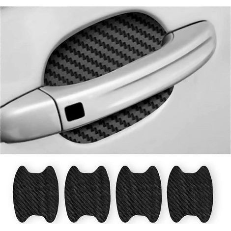 4 pegatinas, protector de manijas de puerta de coche antiarañazos de fibra de carbono, película protectora que no deja marcas, universal para la mayoría de manijas de coche, color negro. (1/4)