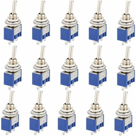 15 Piece Mini Toggle Switch, AC 125V 6A ON-OFF 3 Pin 2 Position SPDT Self-Locking Toggle Switch for Auto Parts Blue (1/3)