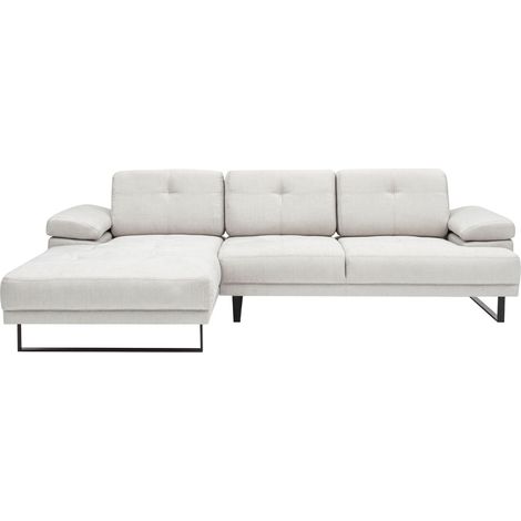 Grand canapé d'angle gauche tissu beige clair et métal noir Kustone 314cm (1/5)