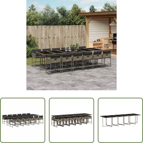 vidaXL Gartentisch - 13-tlg. Garten-Essgruppe mit Kissen Grau Poly Rattan (1/5)