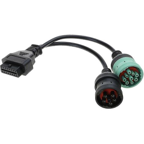 Câble adaptateur de diagnostic pour véhicules lourds (6 broches/9 broches vers OBD2 16 broches), câble en Y divisé, convertisseur pour camions, câble de scanner multicolore (1/5)
