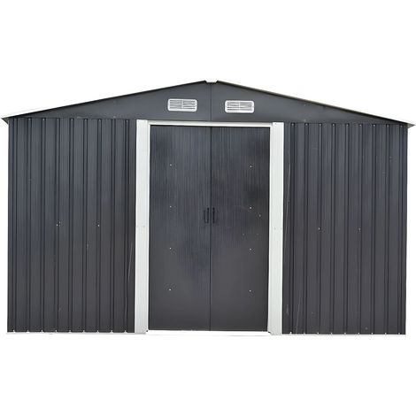 Vente-Unique – Abri de jardin métal galvanisé gris 12,5 m² – 2 portes coulissantes – Grilles d'aération pour ventilation – Toit double pente (1/5)