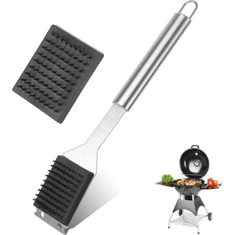 Cepillo para barbacoa 3 en 1: raspador de acero inoxidable con espátula. (1/5)