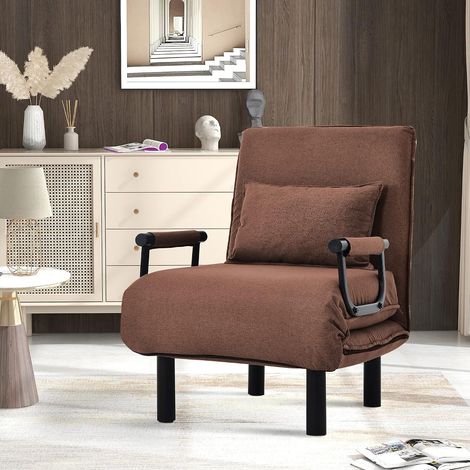3-in-1 sofa bed, padded seat, folding armchair with 6-position reclining back cushion, chaise lounge, sofa for home, office (brown) (1/5)