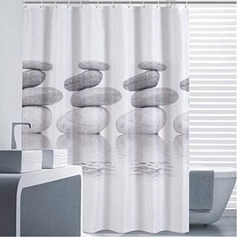 1 Set Duschvorhänge in Kieselgrau, 180 x 200 cm, schimmel- und wasserabweisend, mit 12 Haken und Schlaufen (1/5)