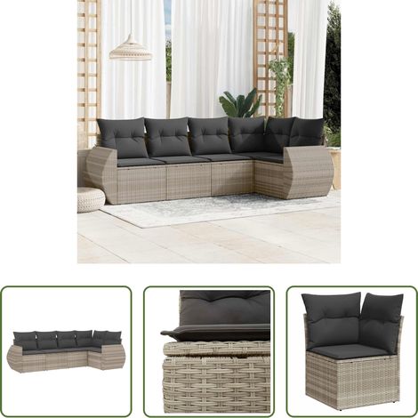 vidaXL Canapé en résine - Salon de jardin 5 pcs avec coussins gris clair résine tressée (1/5)