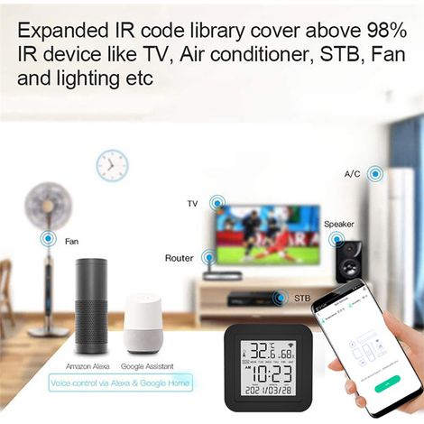 Digitales WLAN-Thermometer-Hygrometer mit Infrarot-Fernbedienung, Temperatur- und Feuchtigkeitsmonitor für Klimaanlagen und Haushaltsgeräte (1/5)