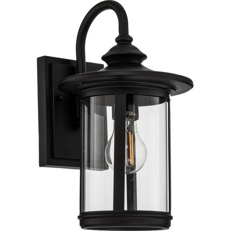 Lindby – Applique d'extérieur Zayn en aluminium noir – Hublot IP23 – Douille E27 pour ampoules décoratives – Hauteur 33 cm – Éclairage sécurisé terrasse et jardin (1/5)