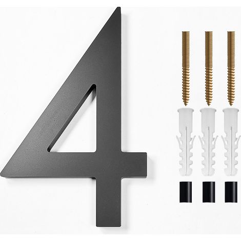 Modern brushed metal door number plaque - 5 inches, 125 mm high, black (No. 4) (1/5)