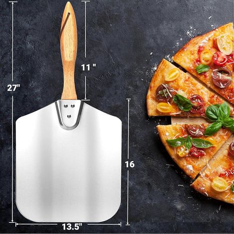 Pelle à pizza en aluminium Skyflame Kitchen Supply avec manche en bois, 35,5 x 40,5 cm, grande pelle à pizza pour la cuisson de pain à pizza maison (1/4)
