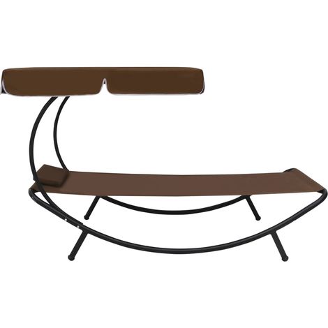 Lit de repos d'extérieur avec auvent et oreiller Marron (1/5)