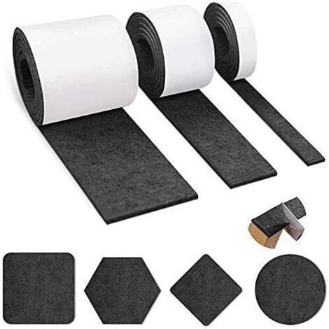 QORVA-3 rouleaux de patins en feutre autocollants (100 cm x 10 cm, 100 cm x 5 cm, 100 cm x 2 cm), patins en feutre pour meubles, bande de protection autocollante pour meubles, autocollant, autocollant (1/4)