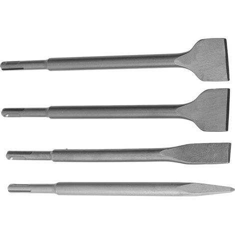 Kit de 4 burins à tige ronde et pointus pour marteau électrique, idéal pour les structures en béton. (1/5)