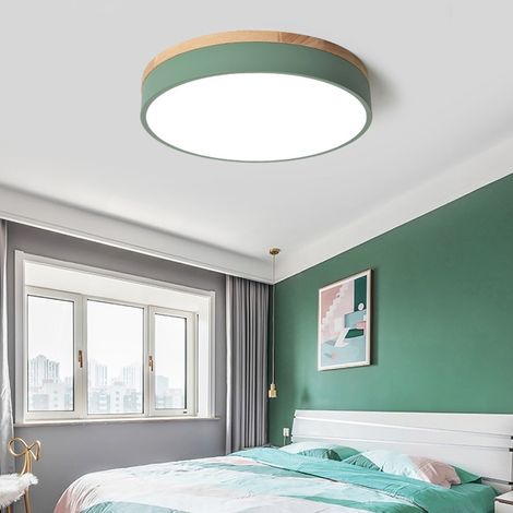 Plafonnier LED, Plafonnier Rond Moderne en Métal 24 W, Lumière Blanche 6000 K pour Salon, Chambre, Cuisine, Couloir, Salle à Manger, 30 cm, Vert (1/5)
