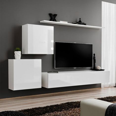 Meuble TV Mural Design "Switch V" 250cm Blanc (1/5)