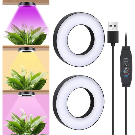 Lot de 2 lampes LED à spectre complet - Avec minuterie automatique - 10 niveaux de luminosité - 3 modes d'éclairage - Pour plantes d'intérieur - Noir - 2 têtes [Classe énergétique C] (1/5)