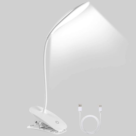 Lampe de bureau LED USB Balacoo à intensité variable, avec col de cygne flexible pour lire, étudier et travailler. Design pliable à pince pour une utilisation sur table de chevet ou bureau. (1/4)