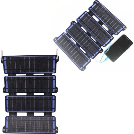 Chargeur solaire pliable 14 W 5 V ETFE pour téléphones portables, batterie externe, double sortie USB, bleu (1/5)