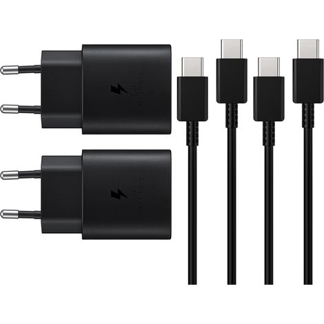 25W Chargeur Rapide pour S24 S23 S22 S21 S20 S10 A14 A23 A34 A54 A53 Z Fold Flip 4/5, Tablette S8 Charge Rapide, Bloc USB C Adaptateur Secteur Prise avec Câble Type C Noir 2 Pack (1/5)