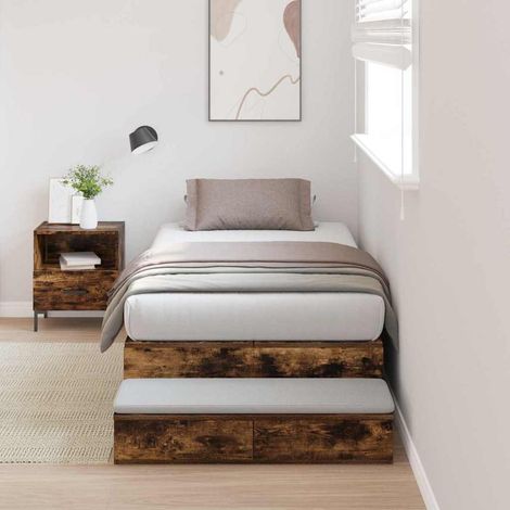 Cadre de lit avec rangement-Structure de lit avec stockage Chêne fumé 100 cm Bois d'ingénierie (1/5)