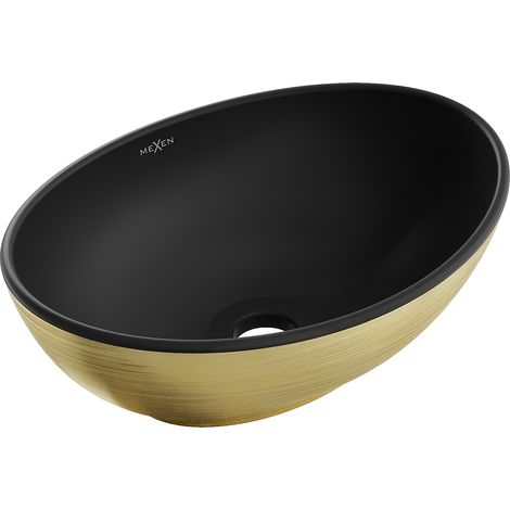 Mexen Elza Aufsatzwaschbecken 40 x 33 cm, Schwarz matt/gold Linienmuster - 21014027 (1/5)