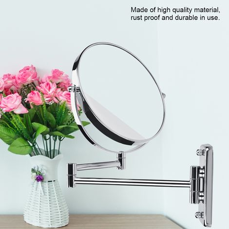 Miroir de maquillage mural de 20 cm (8 pouces), pliable, double face en métal chromé, grossissement x3, miroir haute définition (1/5)