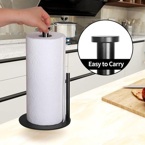 Soporte para rollo de cocina, Soporte de acero inoxidable para rollo de cocina para encimera, guardar rollo cocina papel higiénico, Negro (1/5)