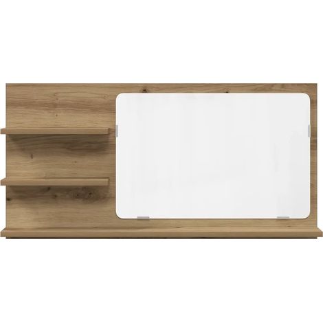 Mobiletto a specchio da parete pratico per il bagno 90 x 11 x 45 cm realizzato in legno di rovere composito artigianale 020050830