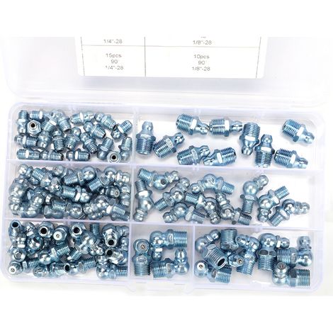 80 graisseurs à coude droit, 1/8 pouce - 28 buses hexagonales en fer galvanisé bleu-zinc à 45° (1/5)