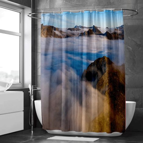 Rideau de douche motif lac et reflets aquarelle, rideau salle de bain imperméable, 90x180 cm (1/5)