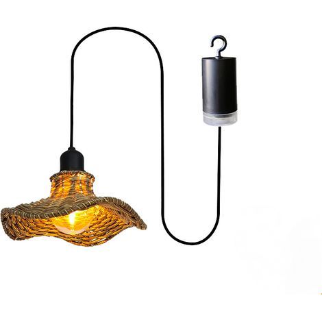 Battery-operated rattan pendant light, warm light, waterproof, suitable for outdoor gardens and indoor decoration. (1/5)