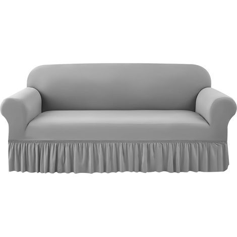 Funda para sofá, 1 pieza, fácil de ajustar, funda universal, alta elasticidad y duradera con faldón (3 plazas, gris), 190-230 cm (1/5)