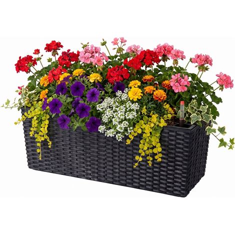 Relaxdays, planter insert & water level indicator, self-watering, planter box, PP, black, without bracket