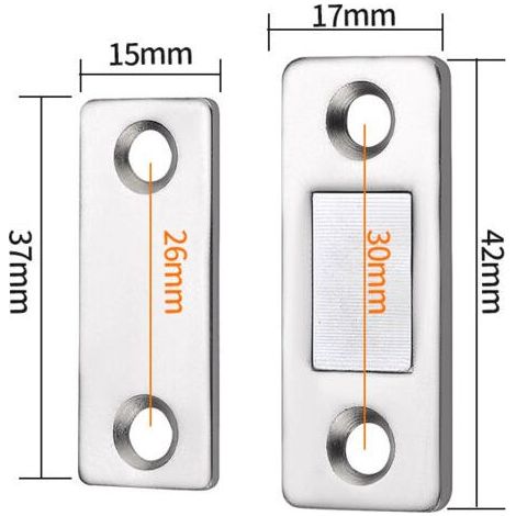 4 pièces fermetures magnétiques ultra-minces avec adhésif, système de fixation magnétique puissant pour meubles, portes coulissantes, tiroirs, fenêtres et armoires (42 × 17 mm) (1/4)