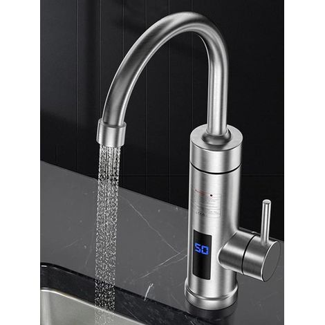 Chauffe-eau instantané électrique en acier inoxydable, 3000 W, raccord eau chaude/eau froide, thermomètre LED, robinet d'eau chaude pour évier de cuisine, pivotant à 360° (1/5)