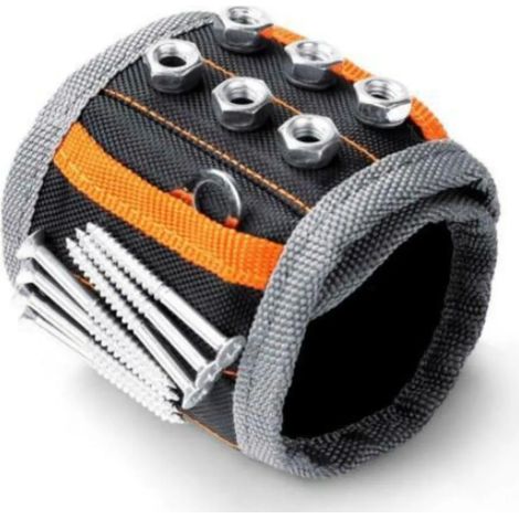 Bracelet porte-outils magnétique avec 20 aimants puissants, idéal pour ranger vis, clous et forets. (1/4)