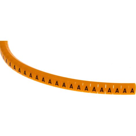 Repère câble à pression , Ø câble 4  5mm, texte : A, Noir sur Orange ( Prix pour Bobine de 100 )