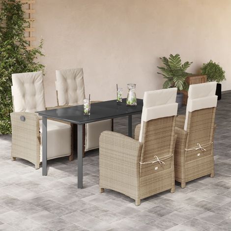 5-tlg. Garten-Essgruppe mit Kissen Beige Poly Rattan