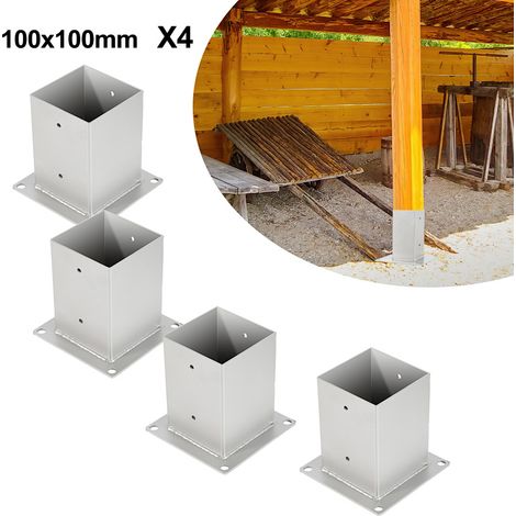 Jiubiaz Aufschraubhülse Pfostenträger 100x100 mm, 4er Set Pfostenschuh für Vierkant- & Holzpfosten, Bodenhülse für Zaun, Carport & Pergola