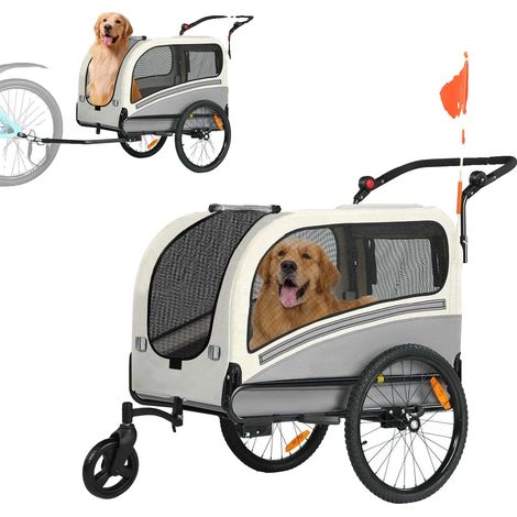 Remolque para bicicleta versátil dos en uno para mascotas, diseño duradero, GRIS OSCURO (1/2)